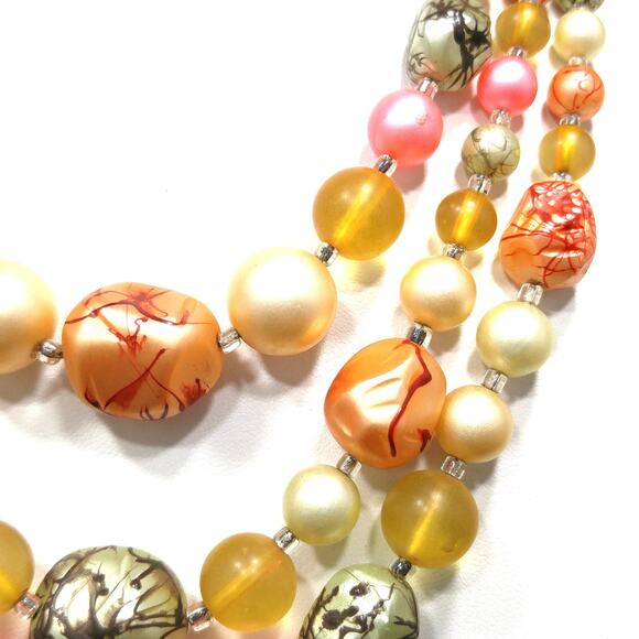 Vintage Japan Art Bead Necklace, Three Strands, 1950s, 17" - Picture 6 of 10